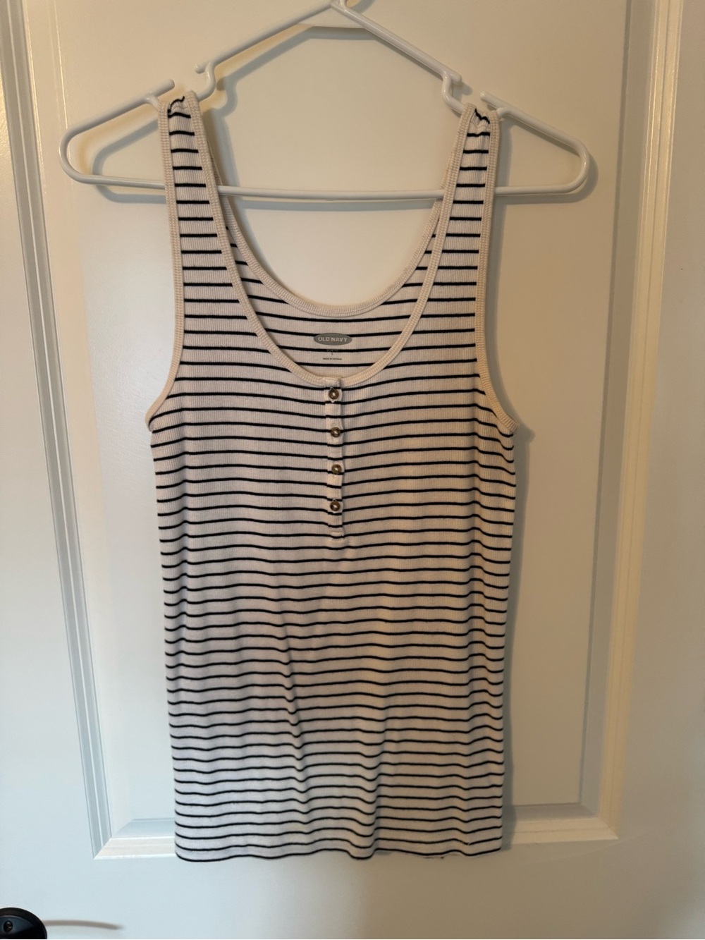 Old Navy Striped Henley Ribbed Tank Top White Black